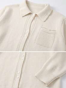 Wixra Cardigan Rajut Kabel Berkerah dengan Kancing Depan, Jaket Rajut Longgar Lengan Panjang dengan Bahu Jatuh Kasual untuk Musim Gugur dan Musim Dingin - Putih - View 6