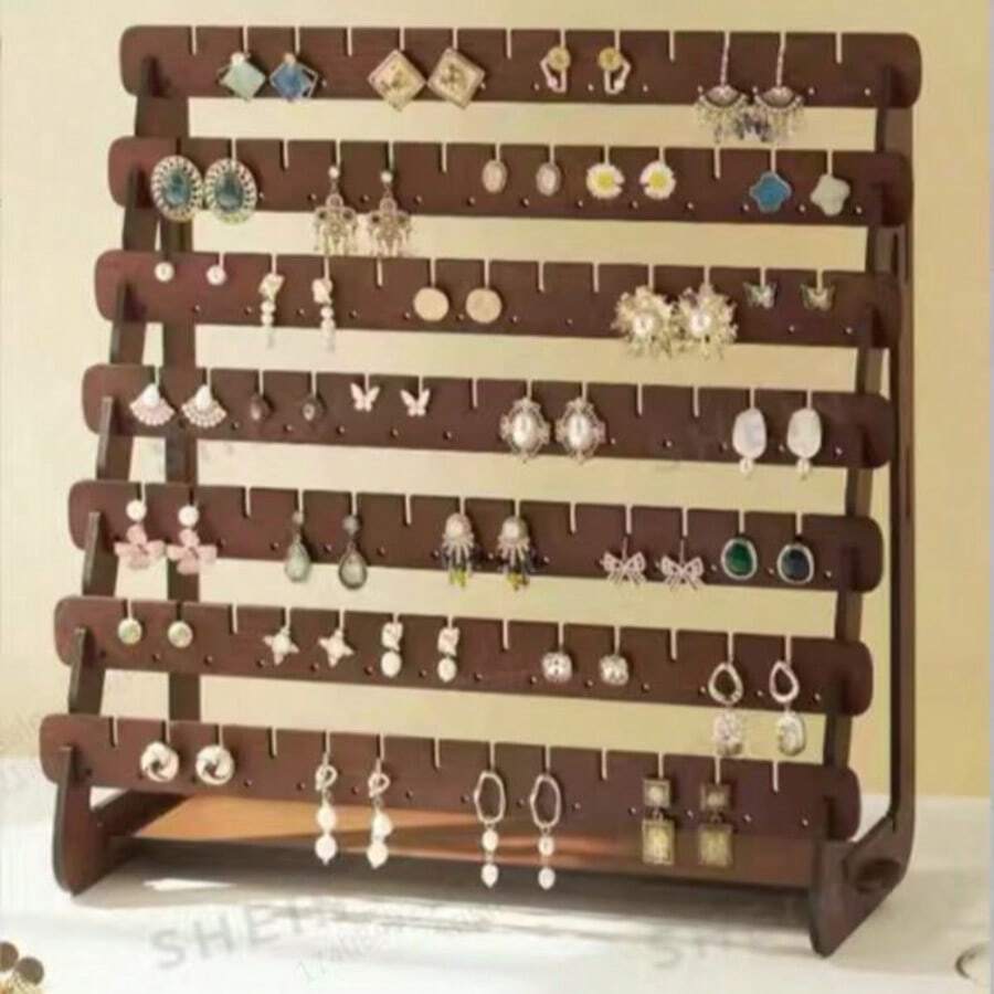 Wooden Walnut Color Minimalist Fashion Multi-Layer Earring Storage Rack, Jewelry Store Earring Display Stand, Jewelry Storage Rack - Multi-layer Earring Storage Rack - View 1