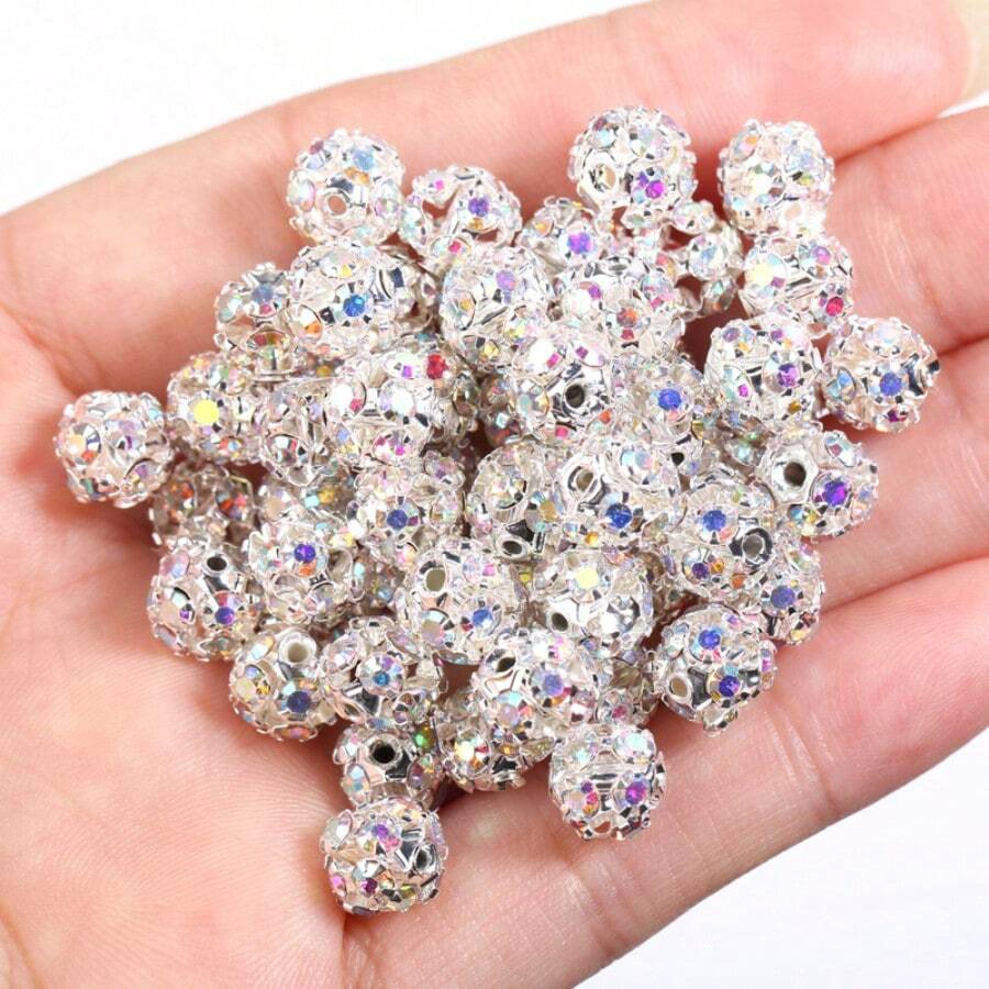 50pcs Multi-Color AB Rhinestone Crystal Beads, Round Spacer Beads For Jewelry Making DIY Bracelet Accessories - AB Color - View 1
