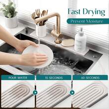 Keset Keran Wastafel Dapur - Keset Pengering dan Pelindung Wastafel dari Tanah Diatom, Mencegah Air - Pelindung Percikan Wastafel, Baki Batu Penyerap yang Cocok untuk Meja Kamar Mandi - A - View 5
