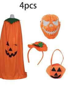 4pcs/2pcs Halloween Decoration Orange Pumpkin Cape Mask Headband Set, Theme Party, Costume Party Decoration Props - Orange - View 2