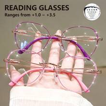 2Pcs Oversized Rimless Cat Eye Reading Glasses, Sparkling Lens Embellishment Design, Equipped With Premium Metal Hinges, Luxury Eyewear Suitable For Women's Daily Reading - White - View 10