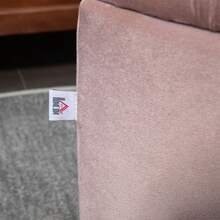 Velvet-Feel Half Circle Storage Ottoman - Dark On-Site - Pink + Rubberwood - View 8
