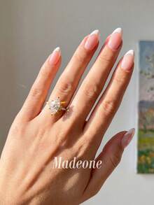 MADEONE 1pc Women's Sparkling Zirconia Marquise Shaped Ring, Engagement Wedding Party Daily Wear Anniversary Jewelry Gift - Gold - View 3