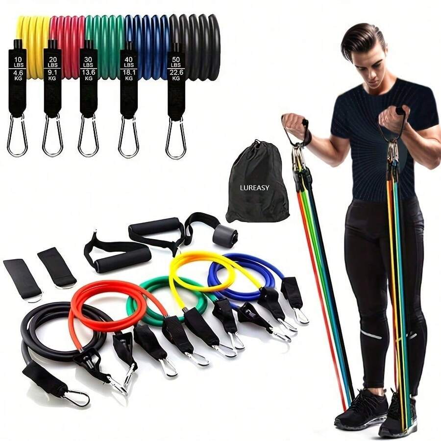 Upgraded Resistance Band Set With Door Anchor, Handles, Carrying Bag, Leg & Ankle Straps, Suitable For Resistance Training, Body Relaxation, Home Workout - Multicolor - View 1