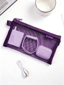 1 Set/6pcs Minimalist Transparent Mesh Storage Bag Set, Mesh Makeup Bag, Portable Coin Purse, Stationery Pencil Case, Zippered Travel Toiletry Bag, Suitable For Home Office Data Cable Storage Accessories, Portable Coin Purse For Outings, Can Store Cards, Keys And More - Multiple Styles - View 15