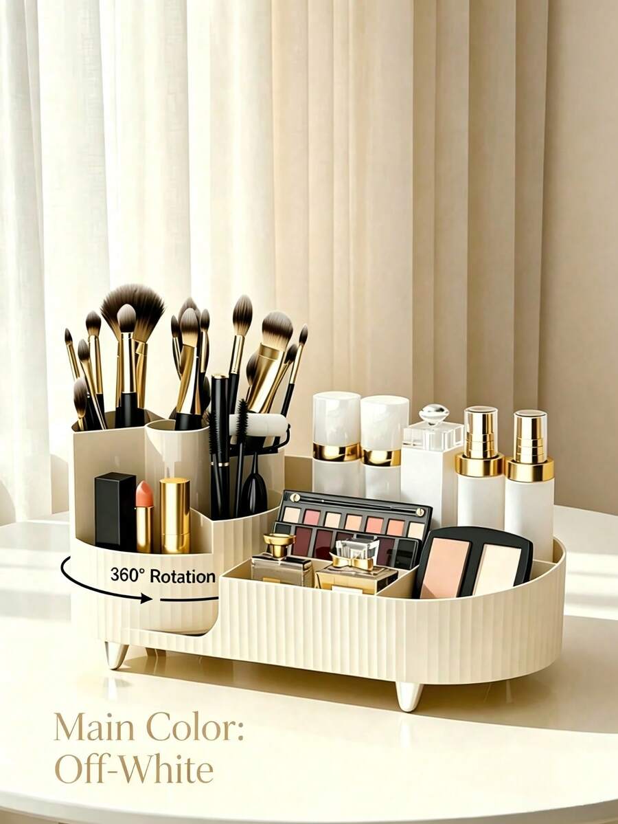 Organizador de maquillaje giratorio de 360° con soporte para brochas, espacio de almacenamiento giratorio de gran capacidad para productos de cuidado de la piel, perfumes y lociones - Multicolor - Ver 1