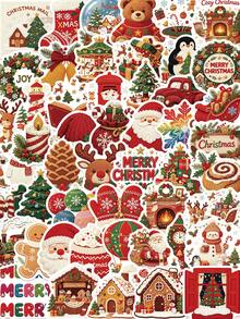 50Pcs Cute Knitted Christmas Stickers Cartoon Santa Reindeer Christmas Tree Stickers For Fridge Phone Water Bottle Envelope Gift DIY Craft Stickers - Multicolor - View 13