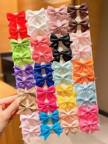 24Pcs Children's Random Multicolor Ribbed Bow Hair Clips, Cute Bangs And Loose Hair Clips, Sweet And Lovely Hair Clips, Versatile Fashion Simple Hair Clips - Multicolor - View 3