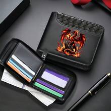Bộ ví và túi đựng chìa khóa kết hợp, khóa kéo, nhiều ngăn thẻ, dung tích lớn, họa tiết rồng lửa, quà tặng cho cha, chồng, anh trai, quà Giáng Sinh - Nhiều màu - Xem 6