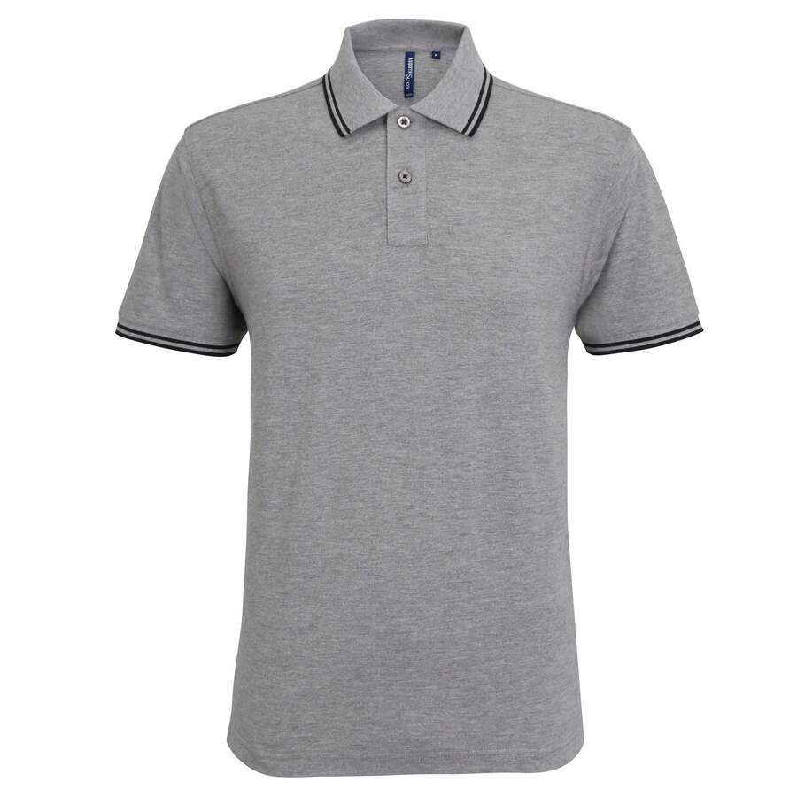 Roly Asquith & Fox Mens Classic Fit Tipped Polo Shirt - Heather Grey/Black - View 1
