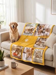 Customized Pet Photo Collage Blanket, Personalized Multi-Pet Photo & Text Fleece Blanket, Custom Soft Flannel Pet Memorial Keepsake Blanket, Suitable For Home Sofa Bed Decor - Multicolor - View 2