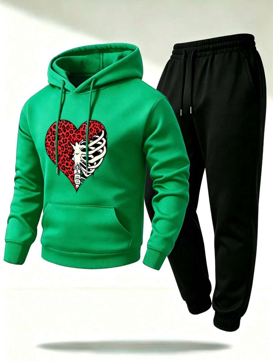 Men Hoodie Co-Ords - Green - View 1