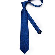 Royal Blue Paisley Pattern Men's Tie 4-Piece Set With Pocket Square, Cufflinks, Silver Tie Clip, Formal Banquet Outfit - Royal Blue - View 3