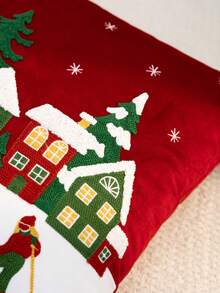1件紅色聖誕滑雪刺繡枕套,聖誕樹枕套,適合室內裝飾,聖誕裝飾,四季通用枕套,不含枕芯 - 紅色 - 查看 8