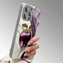 1件優雅奢華紫色蘋果圖案玻璃材質手機殼，高端精緻，適用於Apple - 銀色 - 查看 4
