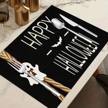 1/4/6pcs Halloween Series Bow Ghost Pattern Printed Placemats, Heat-Resistant Table Mats For Home Kitchen, Table Protection, Kitchen Dining Table, Party Scene Decoration - Multicolor - View 11