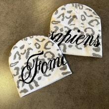 American Style Double-Sided Leopard Print Letter Knit Beanie, Unisex Autumn/Winter High Street Hip Hop Streetwear Woolen Cap - Multicolor - View 3