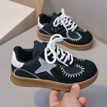 1 Pair Kids' Retro Patchwork Sneakers, Boys' And Girls' Soft Sole Non-Slip Hook And Loop Casual Sports Shoes - Black - View 8