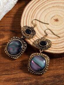 New Vintage Geometric Colorful Resin Drop Earrings, Women's Western Jewelry, (Resin Pattern Not Unique) - Multicolor - View 4