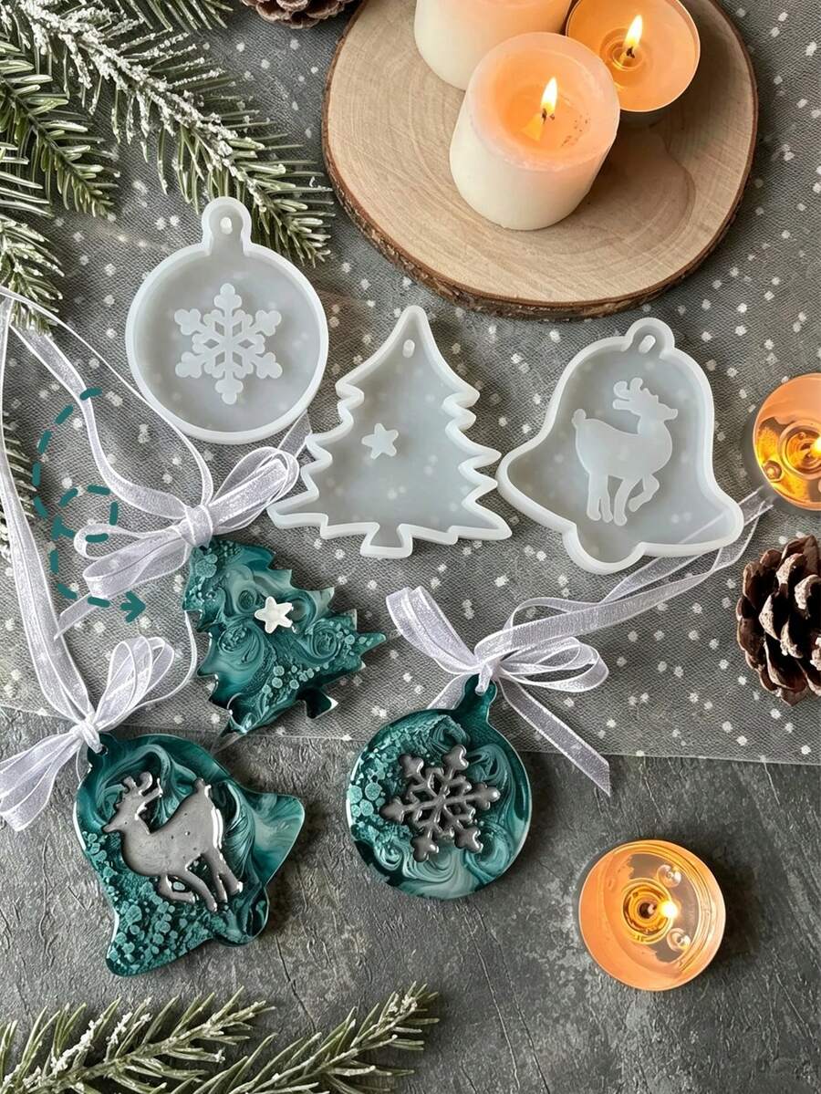 3PCS/Set Christmas-Themed Hanging Ornament Silicone Mold, Creativity DIY Epoxy Resin Mold For Christmas Pendants, Holiday Home Decor & Gift-Making Scented Hanging Tags Mold, Handicrafts Casting Molds, Christmas Decorations Plaster Mould - 01-straight-eared Rabbit Tray Silicone Mold - View 1