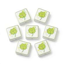5pcs Printed Square Clover Ceramic Beads, Smiling Face Clover Pattern Square Decorative Beads, Suitable For DIY Bracelets, Necklaces And Pastoral Style Jewelry Making - Multicolor - View 1