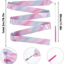 2PCS Rhythmic Gymnastics Ribbons, Streamers 2/4/6m Dance Ribbons, Dance Performance Silk Ribbons, Glitter Dance Ribbons With Twirling Baton - Multicolor - View 7