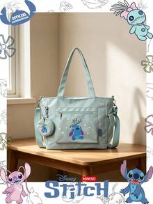 Miniso Set Tas Tote Disney Stitch dengan Teks Malia & Bintang Bergambar Kartun, 2 Buah, Dilengkapi Dompet Koin, Ideal untuk Kerja, Perjalanan, Belanja, dan Penggunaan Sehari-hari - Mint Green - View 4