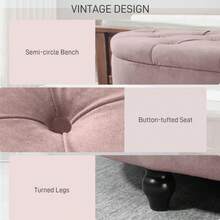 Velvet-Feel Half Circle Storage Ottoman - Dark On-Site - Pink + Rubberwood - View 6