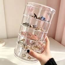 5‑Tier Rotating Transparent Acrylic Jewelry Organizer Box, Multi‑Compartment Dust‑Proof Storage Case For Earrings, Rings, Necklaces, Bracelets,Hair Accessory Storage Box, For Girls' Headwear, Earrings, Hair Clips, Hairpins, Headbands, Rubber Bands - Clear - View 2