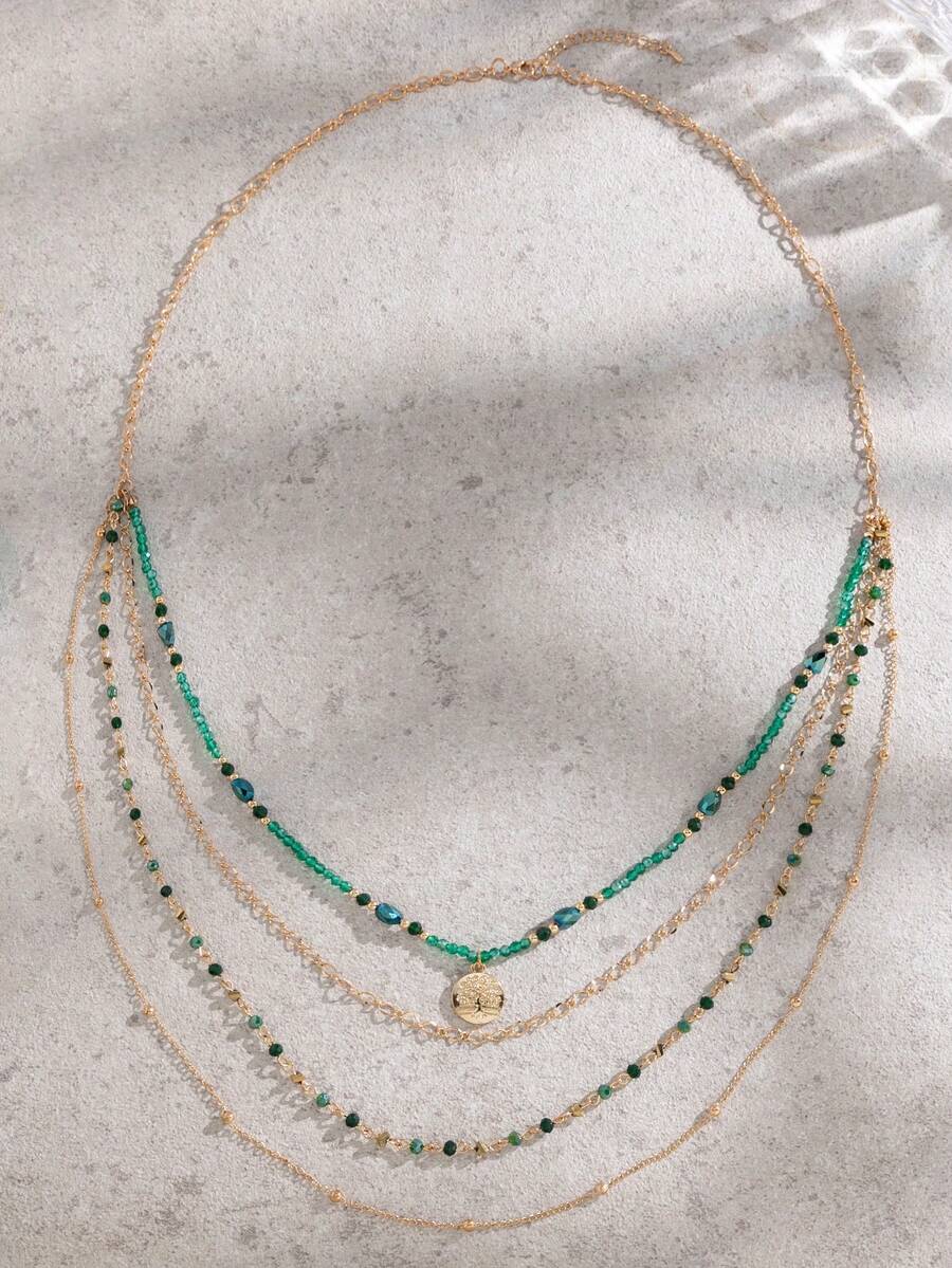 1pc Women's Creative Colorblock Multi-Layer Beaded Necklace, Suitable For Daily Wear And Vacation (Random Number Of Gold Beads)