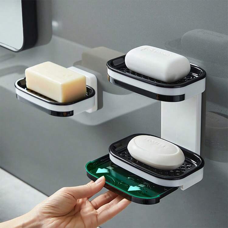 1PC Soap Holder Soap Storage Rack Wall Mounted No Drilling Drainage Rack Home Soap Box Bathroom Drainage Storage Box - Multi-color - View 7