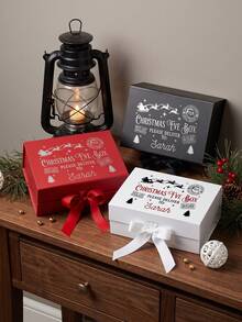 1pc Personalized Christmas Eve Gift Box, Customized Christmas Name Gift Box, Personalized Christmas Gift Box, Customized Empty Magnetic Gift Box With Ribbon Bow, Personal Christmas Message Box, Christmas Eve Gift Box, Personalized Gift Box, Christmas Gift Box, Christmas Eve Gift Box, White And Pink Paper Box With Ribbon Bow, Magnetic Customized Gift Box Lid And Ribbon Gift, Magnetic Empty Gift Box With Letter Customization For Christmas Gift Box, Suitable For Holiday Parties - Multicolor - View 2