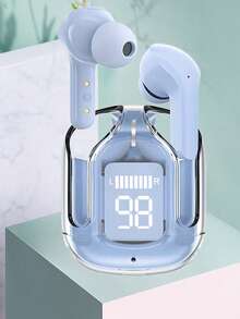 New Transparent Touchscreen Low Latency TWS Wireless Earbuds, Type-C Charging, Bluetooth 5.3 Semi-In-Ear Wireless Sports Earphones With Super Long Battery Life - Blue - View 2