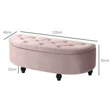 Velvet-Feel Half Circle Storage Ottoman - Dark On-Site - Pink + Rubberwood - View 3
