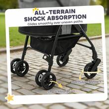 Pet Stroller, Foldable Dog Stroller With Detachable, Wheels, Storage Basket, Secure Leash On-Site - 1 - View 5