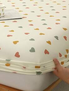 1pc 100% Cotton Bedroom Home Fitted Sheet, Multiple Sizes, All Season Use, Comfortable & Breathable, Elastic Band For Secure Fit, Easy Care (Pillowcase Not Included) - Colorful Heart Fitted Sheet - View 5
