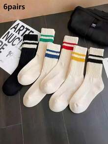 5/6 Pairs Random Men's Mid-Calf Socks, Fashionable Style, Moisture-Wicking, Long Socks, Striped Letter Pattern, Japanese Streetwear Style, Suitable For Daily Wear - Multicolor - View 5