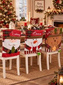 1pc Custom Heat‑Transfer Printed Christmas Motif Chair Cover, Personalized Holiday Dining Chair Slipcover With Custom Text Print Detail, 3 Style Options, Ideal Holiday Gift, For Dining Room Table Setting, Home Dinner Party And Festive Household Decor - Multicolor - View 6