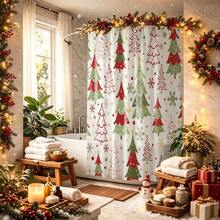1pc Christmas Tree Shower Curtain, Vintage Design, Waterproof Bath Curtain, Suitable For Bathtub Partition, Bathroom Decor And Bathroom Accessories, Home Decor Gift, Includes 12 Hooks - Multicolor - View 8
