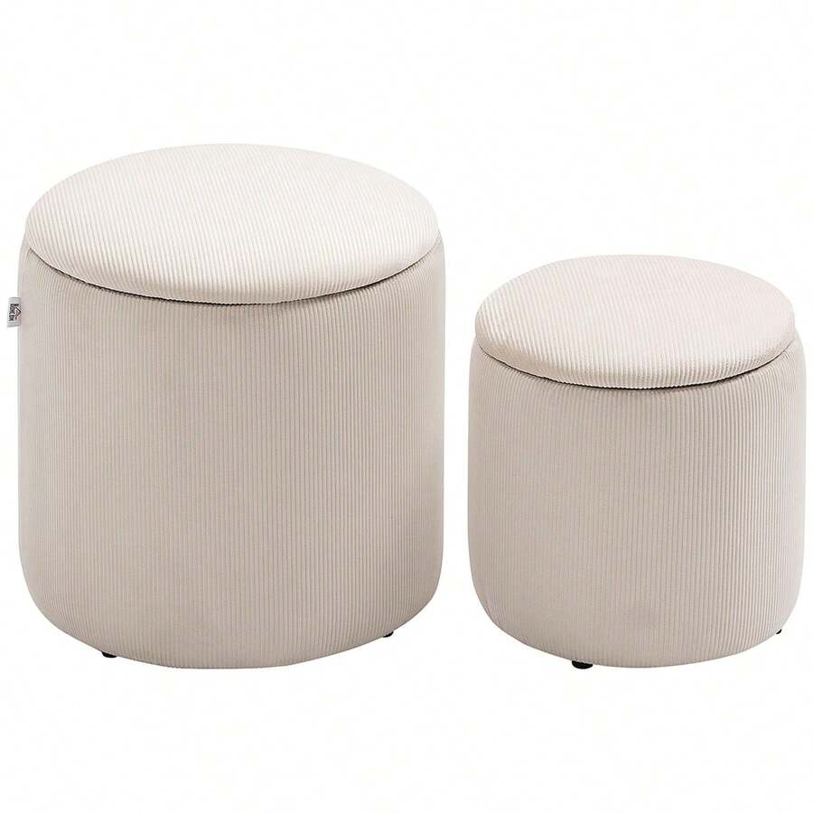 Linen-Look 92 X 31cm Storage Ottoman - White On-Site - Cream + Plywood - View 1