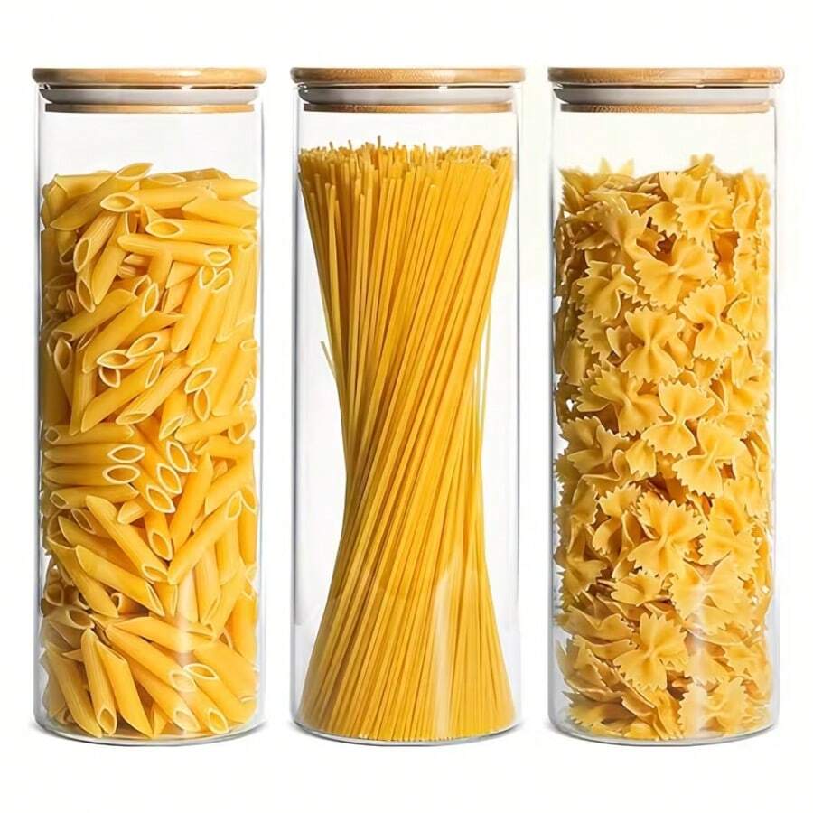 67oz Tall Glass Storage Jars With Bamboo Lids, 1/2/3Pcs Airtight Clear Glass Canisters Set, Large Glass Food Storage Containers For Pasta, Spaghetti, Cereal, Pantry Kitchen Organization - View 1