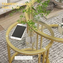 Round Coffee Tables Set Of 2, Nesting Tables With Tempered Glass Top And Steel Frame, Black On-Site - Gold + Steel - View 5