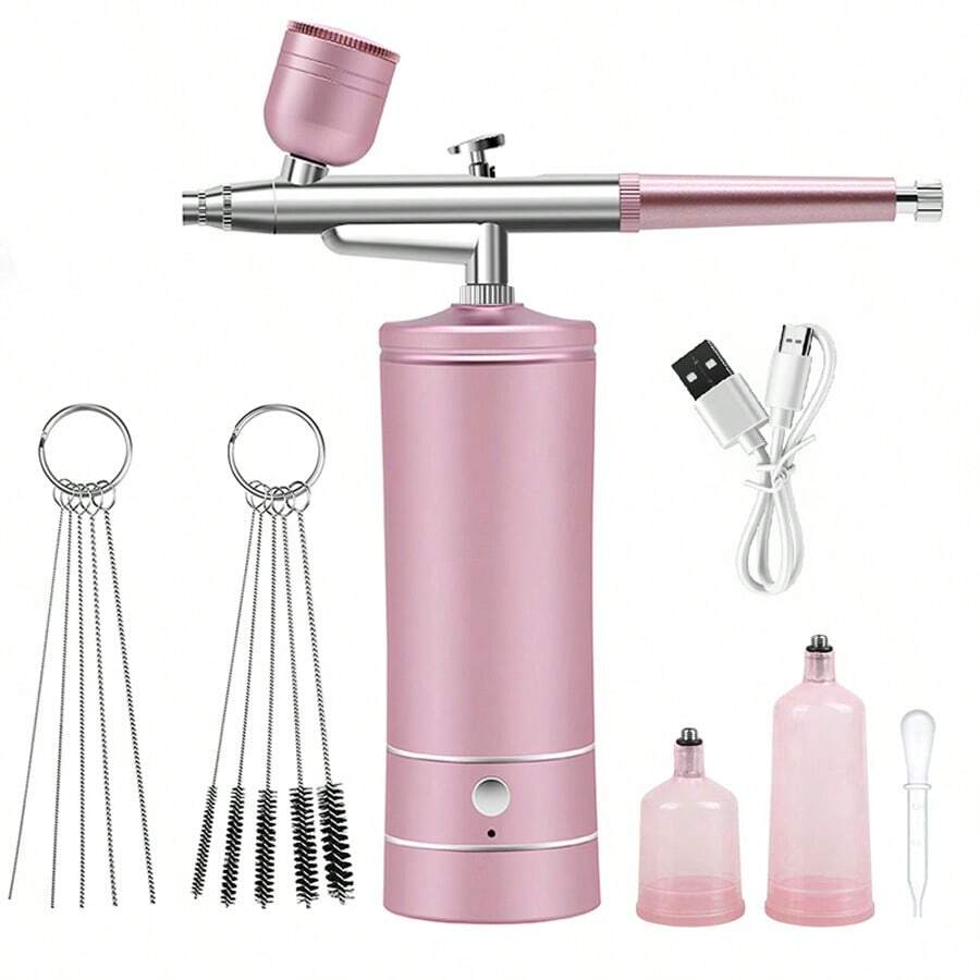 1 Set Airbrush With Compressor - 48PSI Rechargeable Wireless Anti-Clogging High Pressure Airbrush Kit, With 0.3mm Nozzle And Cleaning Brush Set, Suitable For Nail Art, Painting, Cake Decorating Tools