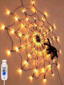 Halloween Spider Web Light, Glowing Spider Web With 1 Spider, Giant 1.2m Size, 70 LED Lights, 8 Lighting Modes, Suitable For Indoor/Outdoor Yard And Haunted House Decoration, Purple Light (Includes Spider) - Spider Web Light - View 3