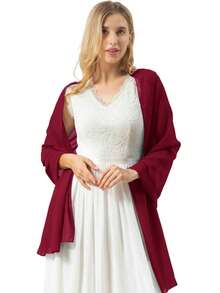 1pc Chiffon Shawl Scarf Wrap, Suitable For Bride, Wedding, Evening Dress And Special Occasions Wear - Burgundy - View 3
