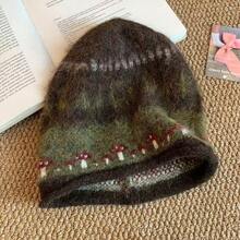 Vintage Fair Isle Jacquard Knit Slouchy Beanie Hat For Women, Winter Rolled Edge Warm Ear Protection Cold Weather Cap, Large Head Circumference Versatile Woolen Hat - Beanie - View 8