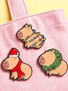 1pc/3pcs Cute Assorted Christmas Capybara Pattern Brooch, Fun Metal Enamel Badge, Creative Decor Backpack Pin, Christmas Holiday Gift - Multicolor - View 5
