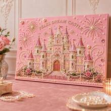 1pc New Pearl Painting Set, Pink Castle Shiny Theme, Pearl Material, Frameless Handmade Craft, Suitable For Bedroom Decor, Living Room Wall Art, Room Decoration, Perfect Gift For Friends And Family - A - View 13