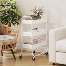 3-Tier Storage Trolley On Wheels, Rolling Utility Cart With Mesh Backets Kitchen, Bathroom, Bedroom, White On-Site - White + Metal - View 8